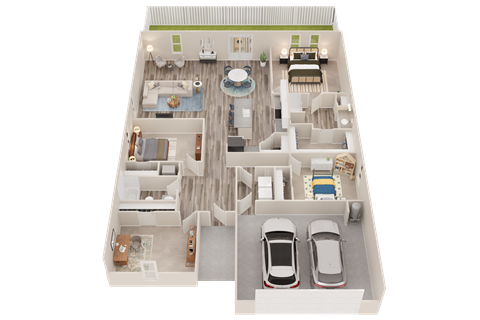 Floor plan for 4 beds, 2 baths, 1827 sqft